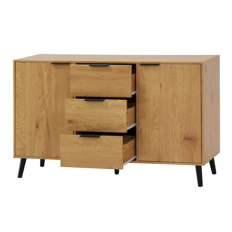 Buffet de salle à manger avec 3 tiroirs et 2 portes, meuble de rangement de cuisine de 120 cm, Naturel