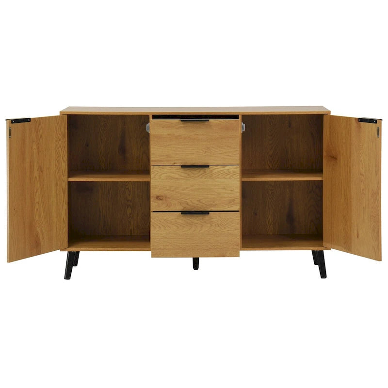 Buffet de salle à manger avec 3 tiroirs et 2 portes, meuble de rangement de cuisine de 120 cm, Naturel