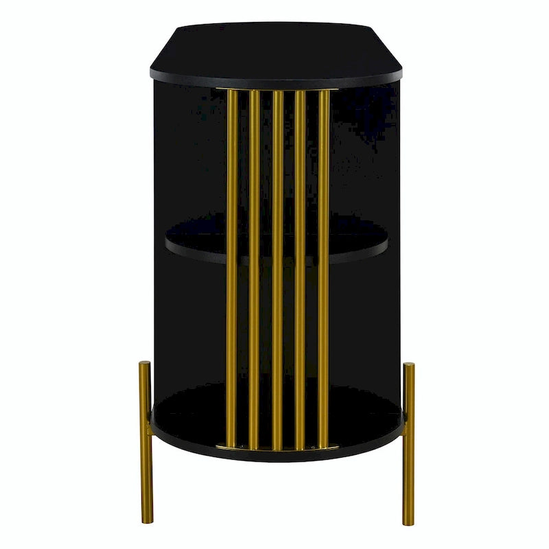 Meuble bas incurvé à 2 portes avec portes en rotin