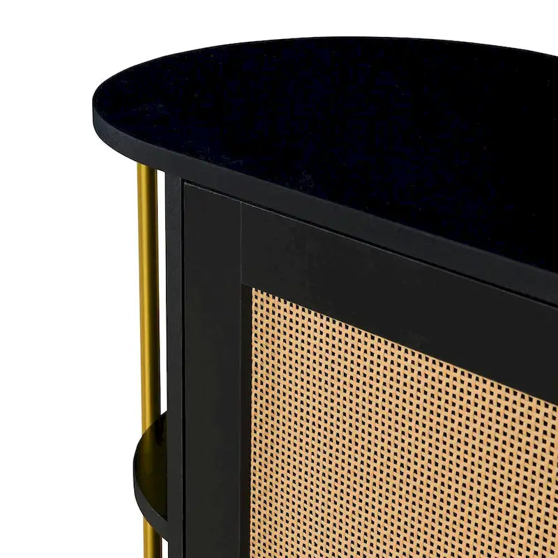 Meuble bas incurvé à 2 portes avec portes en rotin