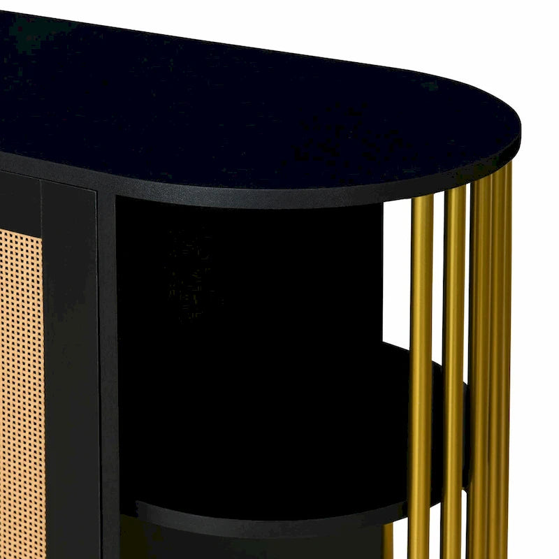Meuble bas incurvé à 2 portes avec portes en rotin